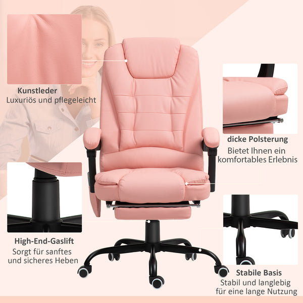 Office chair with 7-point massage & reclining function, ergonomic, up to 120kg, pink