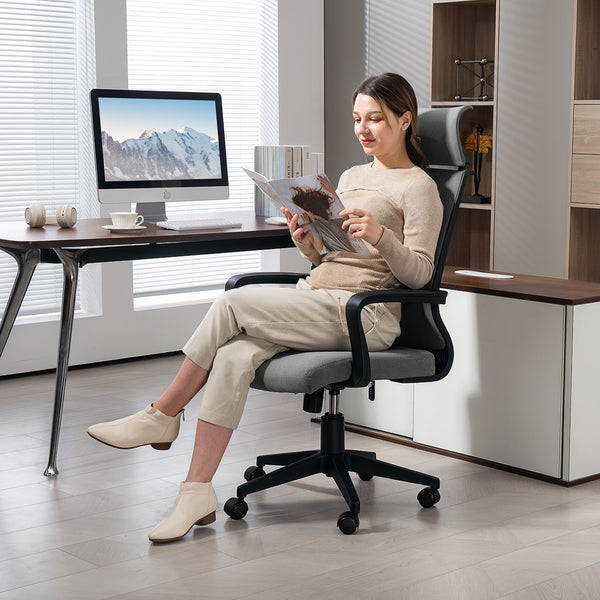 Bürostuhl ergonomisch höhenverstellbar mit Armlehnen grau