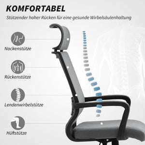 Bürostuhl ergonomisch höhenverstellbar mit Armlehnen grau