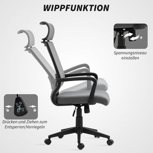 Bürostuhl ergonomisch höhenverstellbar mit Armlehnen grau