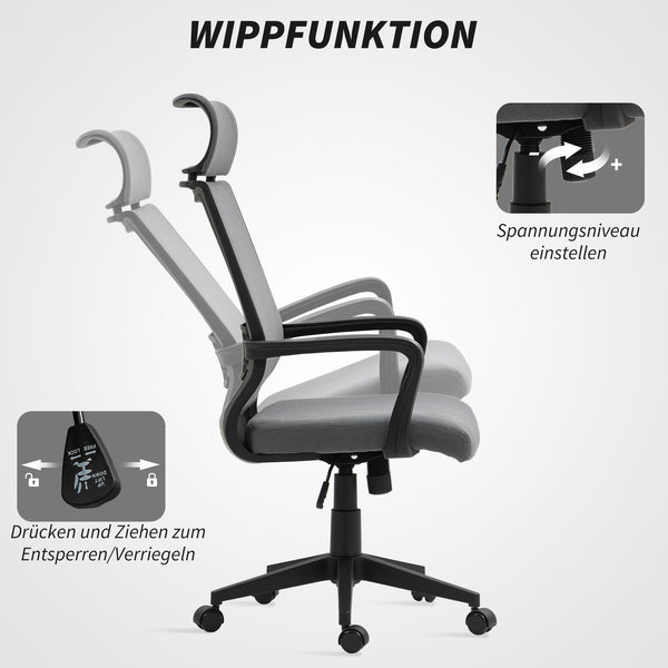 Bürostuhl ergonomisch höhenverstellbar mit Armlehnen grau