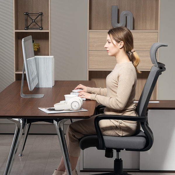 Bürostuhl ergonomisch höhenverstellbar mit Armlehnen grau