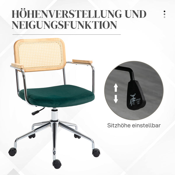 Bürostuhl Boho drehbar verstellbar mit Holzarmlehnen grün