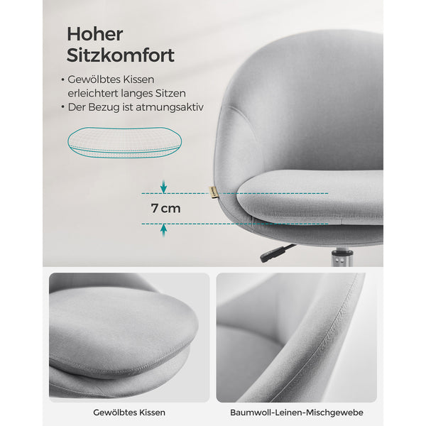 Fauteuil de bureau, fauteuil de direction, style rétro, réglable en hauteur, tissu, gris