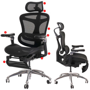 Ergonomischer Bürostuhl mit Lordosenstütze und 6D Armlehnen, schwarz
