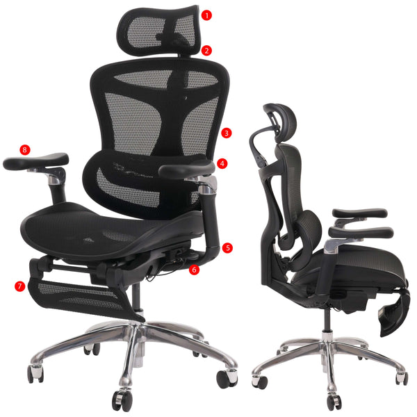 Ergonomischer Bürostuhl mit Lordosenstütze und 6D Armlehnen, schwarz