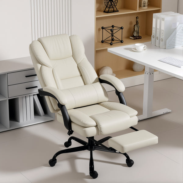 Bürostuhl höhenverstellbar rollbar mit Fussstütze Kunstleder beige