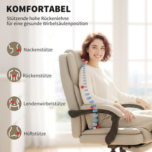 Bürostuhl höhenverstellbar rollbar mit Fussstütze Kunstleder beige