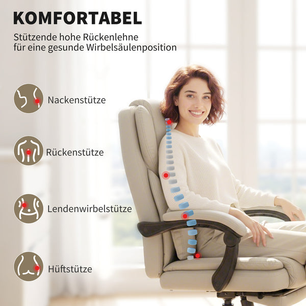 Bürostuhl höhenverstellbar rollbar mit Fussstütze Kunstleder beige