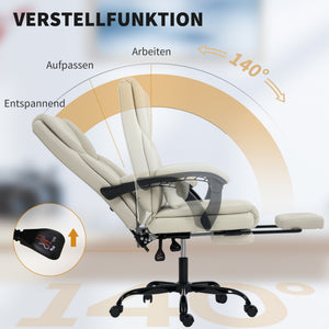Bürostuhl höhenverstellbar rollbar mit Fussstütze Kunstleder beige