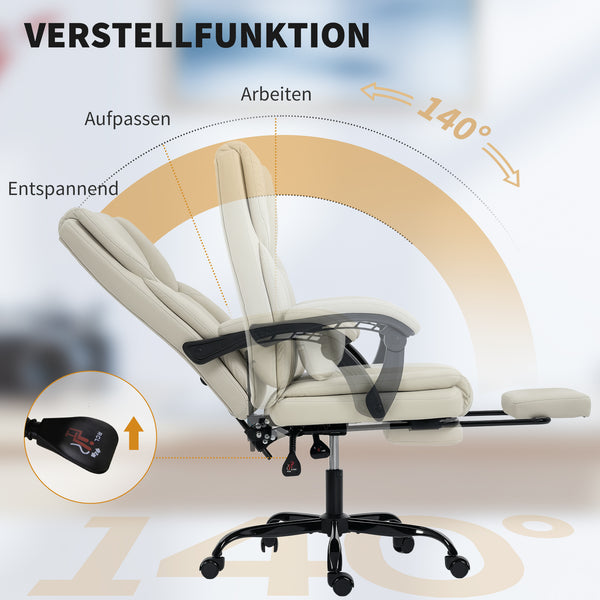 Bürostuhl höhenverstellbar rollbar mit Fussstütze Kunstleder beige