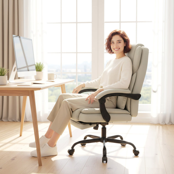 Bürostuhl höhenverstellbar rollbar mit Fussstütze Kunstleder beige