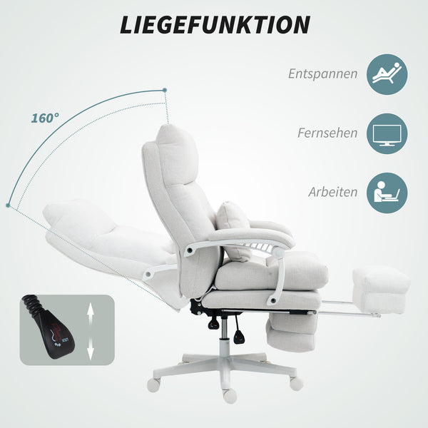 Bürostuhl höhenverstellbar neigbar mit Fussstütze cremeweiss