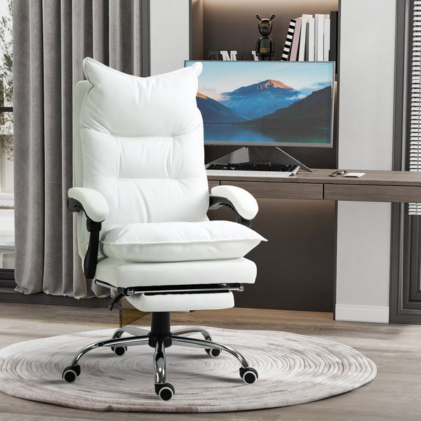 Office chair with footrest & ultra-comfortable backrest, white