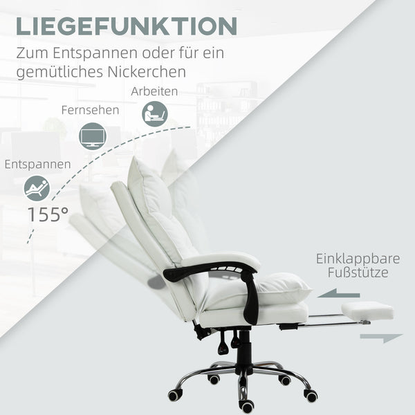 Office chair with footrest & ultra-comfortable backrest, white