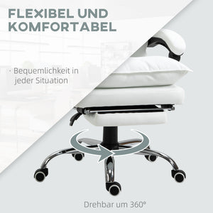 Office chair with footrest & ultra-comfortable backrest, white