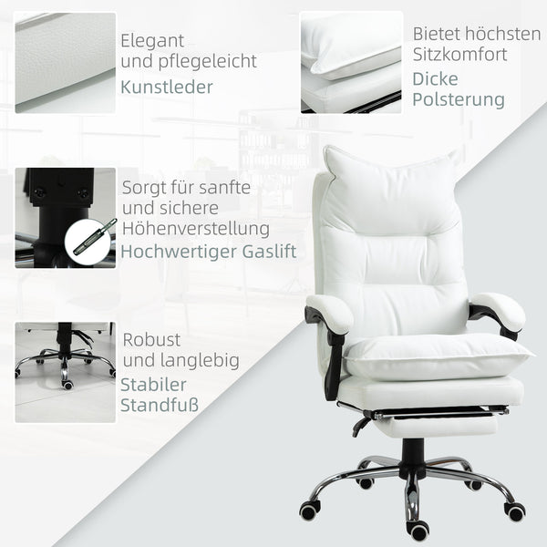 Office chair with footrest & ultra-comfortable backrest, white