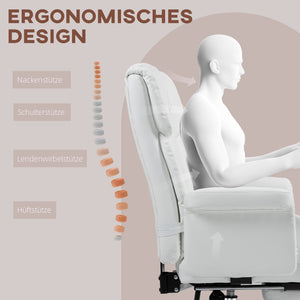 Bürostuhl ergonomisch höhenverstellbar mit Fussstütze weiss