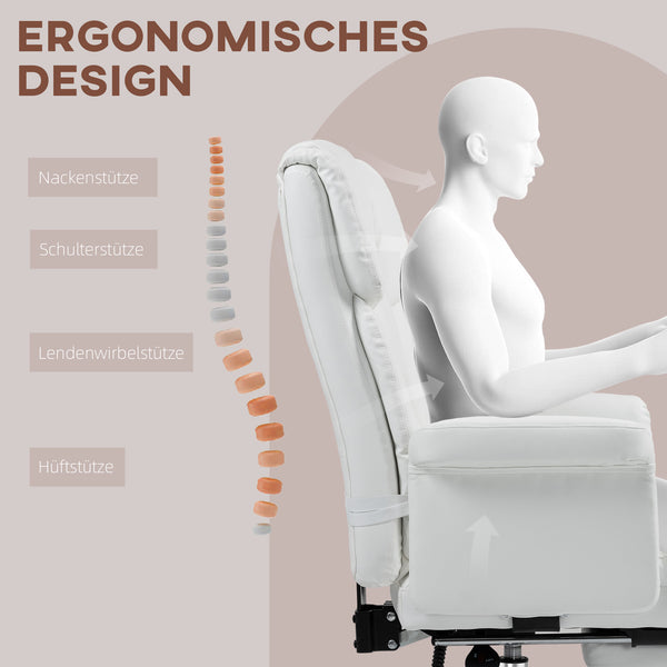 Bürostuhl ergonomisch höhenverstellbar mit Fussstütze weiss