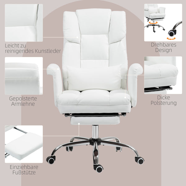 Bürostuhl ergonomisch höhenverstellbar mit Fussstütze weiss