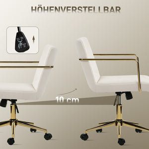 Bürostuhl rollbar Samtoptik mit Goldakzenten cremeweiss