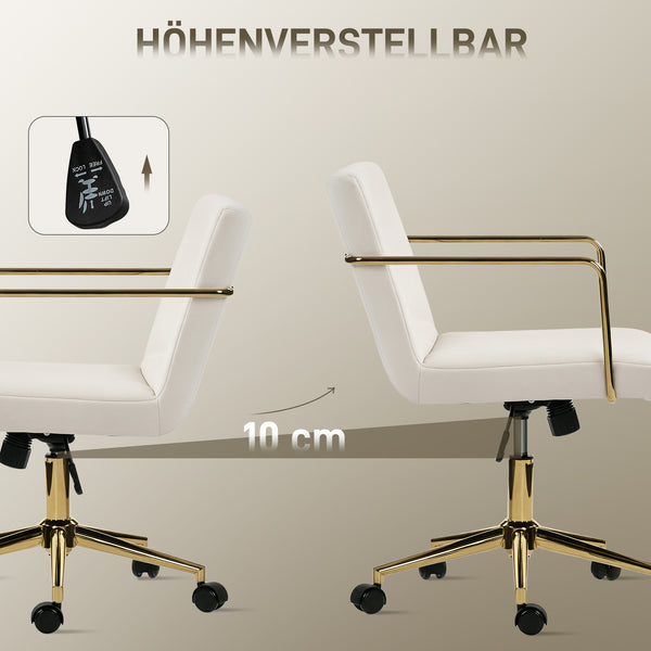 Bürostuhl rollbar Samtoptik mit Goldakzenten cremeweiss