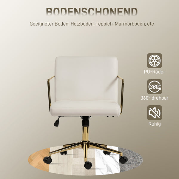 Bürostuhl rollbar Samtoptik mit Goldakzenten cremeweiss