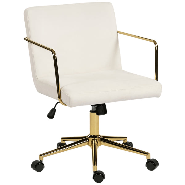 Bürostuhl rollbar Samtoptik mit Goldakzenten cremeweiss