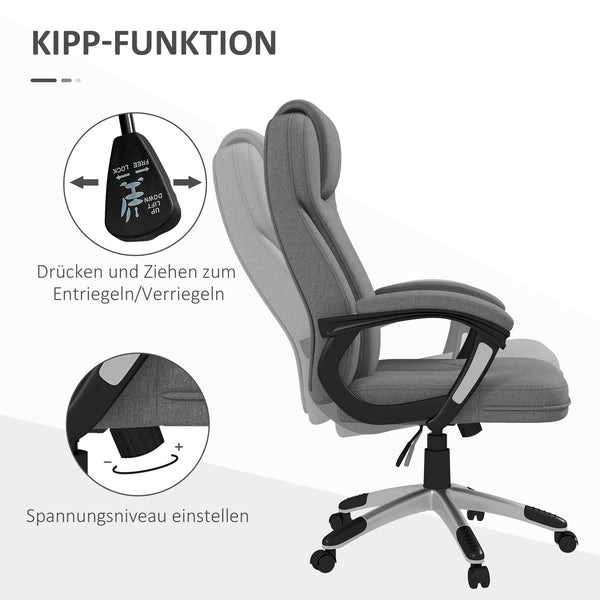 Bürostuhl höhenverstellbar ergonomisch mit Wippfunktion Grau