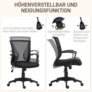 Height-adjustable office chair with tilt function, load capacity up to 120kg, black