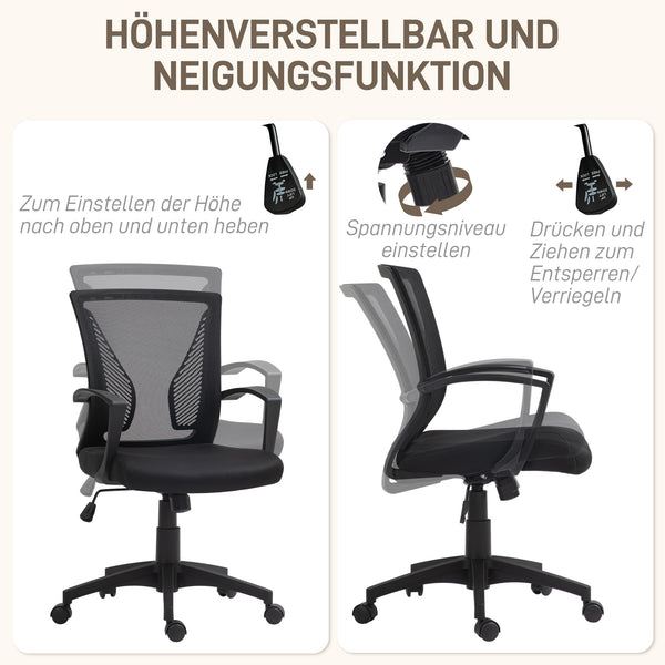 Height-adjustable office chair with tilt function, load capacity up to 120kg, black