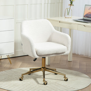 Bürostuhl höhenverstellbar mit Rollen für Homeoffice Samt cremeweiss