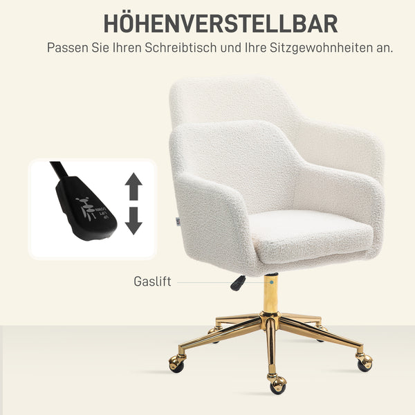Bürostuhl höhenverstellbar mit Rollen für Homeoffice Samt cremeweiss