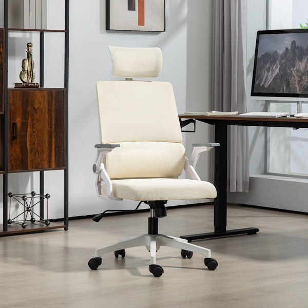 Bürostuhl höhenverstellbar mit Kopfstütze Beige