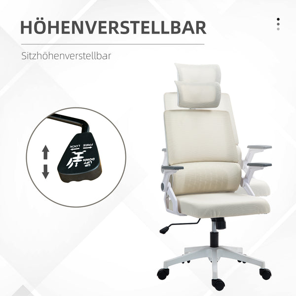 Bürostuhl höhenverstellbar mit Kopfstütze Beige