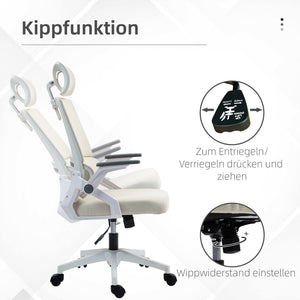 Bürostuhl höhenverstellbar mit Kopfstütze Beige