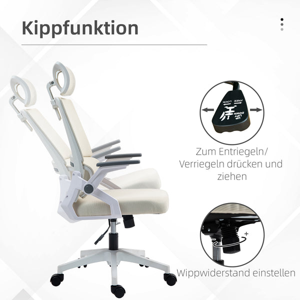 Bürostuhl höhenverstellbar mit Kopfstütze Beige