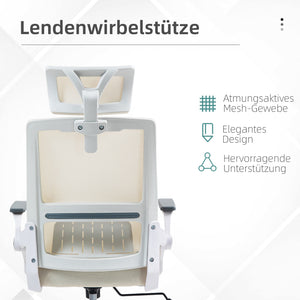 Bürostuhl höhenverstellbar mit Kopfstütze Beige