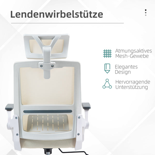 Bürostuhl höhenverstellbar mit Kopfstütze Beige