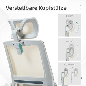 Bürostuhl höhenverstellbar mit Kopfstütze Beige