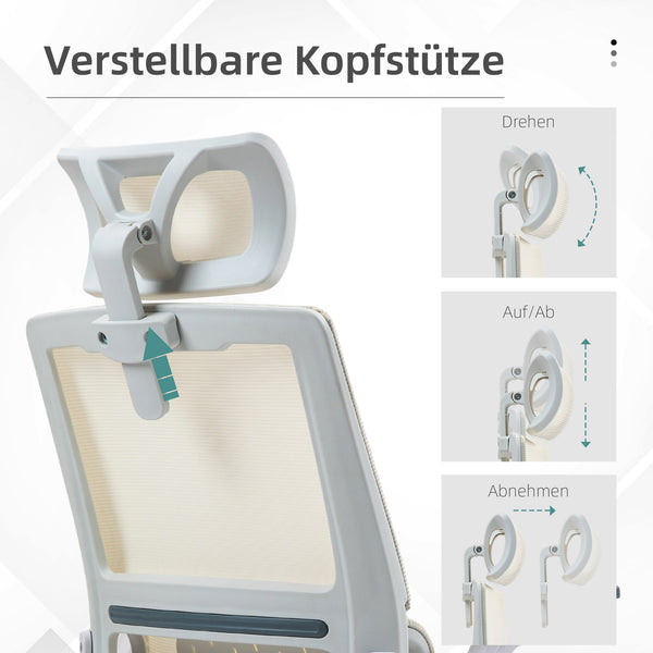 Bürostuhl höhenverstellbar mit Kopfstütze Beige