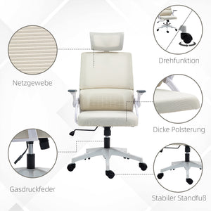 Bürostuhl höhenverstellbar mit Kopfstütze Beige