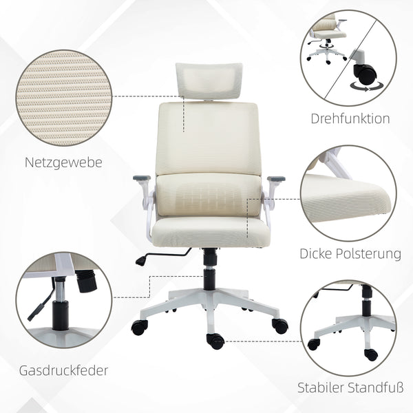 Bürostuhl höhenverstellbar mit Kopfstütze Beige