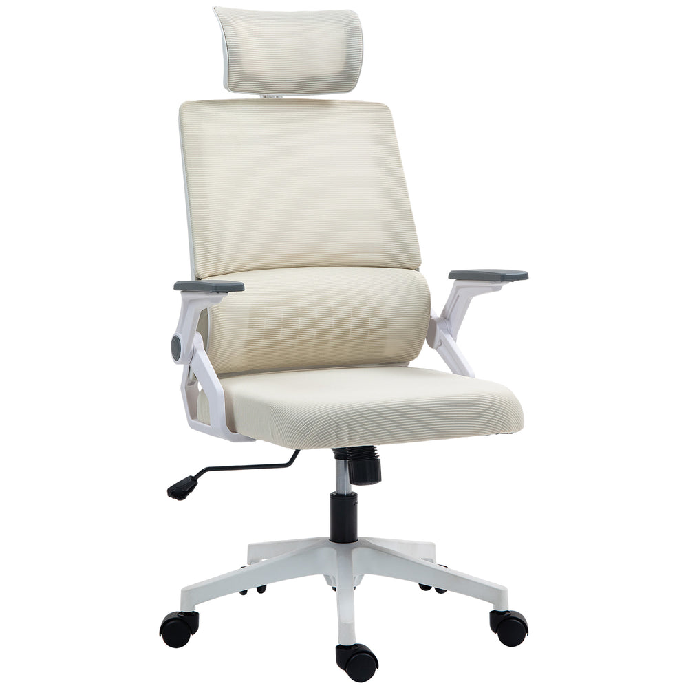 Bürostuhl höhenverstellbar mit Kopfstütze Beige