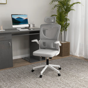 Bürostuhl ergonomisch höhenverstellbar mit Kopfstütze grau