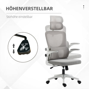 Bürostuhl ergonomisch höhenverstellbar mit Kopfstütze grau