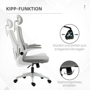 Bürostuhl ergonomisch höhenverstellbar mit Kopfstütze grau