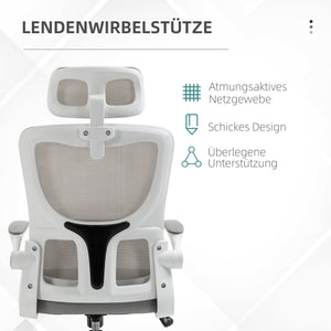 Bürostuhl ergonomisch höhenverstellbar mit Kopfstütze grau