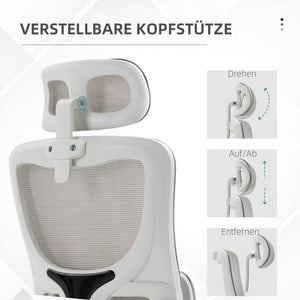 Bürostuhl ergonomisch höhenverstellbar mit Kopfstütze grau