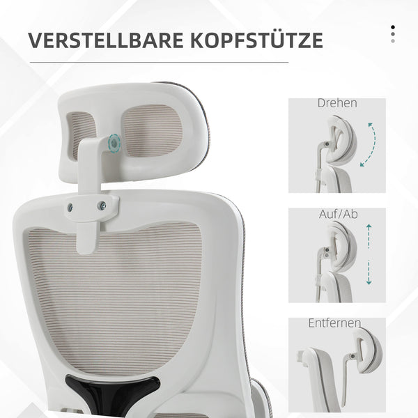 Bürostuhl ergonomisch höhenverstellbar mit Kopfstütze grau